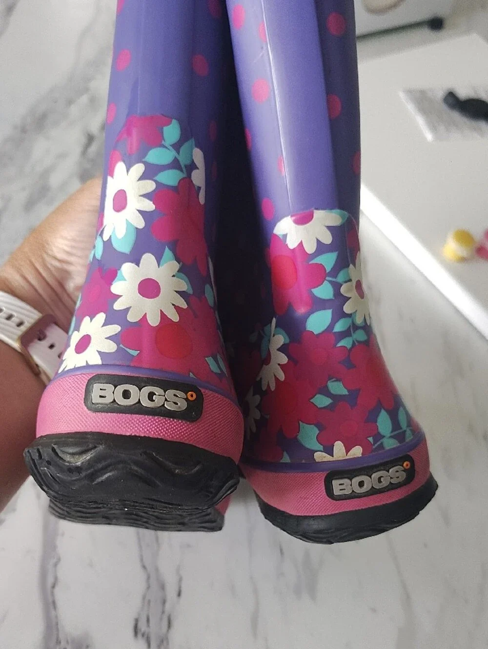 Bogs Purple Pink Floral Rain Boots Size 2